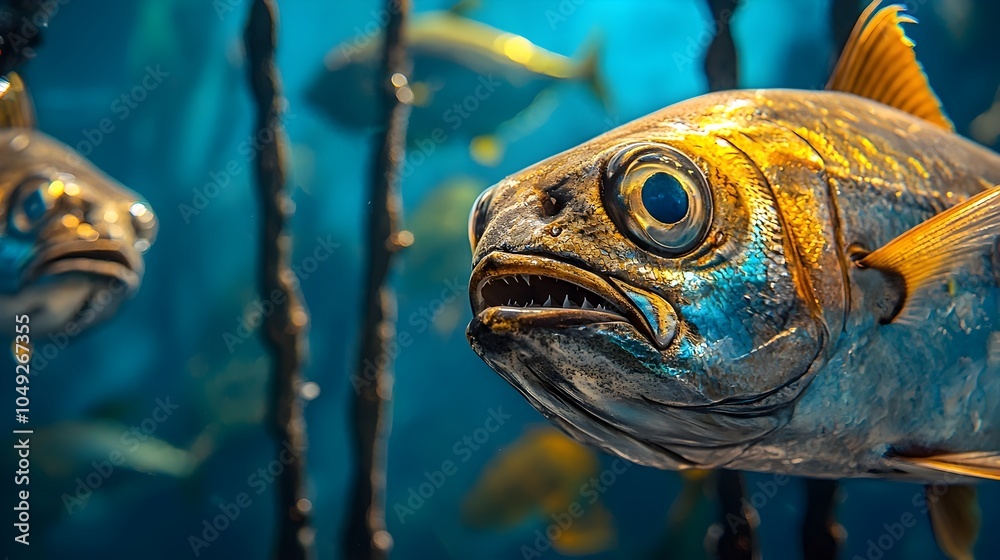 Aufkleber close up image of a fresh bonito fish displayed head on with sleek clean lines and a minimalist mode