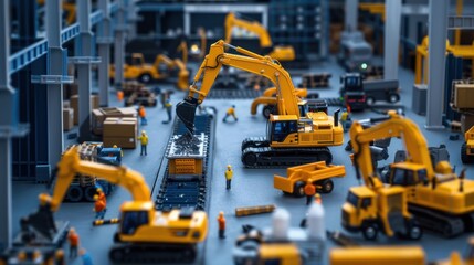 Yellow Excavator Loading a Toy Dump Truck with Gravel