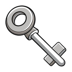 A cartoon illustration of a silver key, perfect for adding a touch of whimsy to your designs. This fun and playful graphic is ideal for children's books, games.