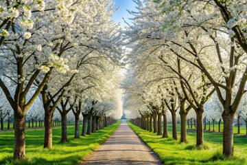 Naklejka premium flowering cherry tree silhouette on white avenue