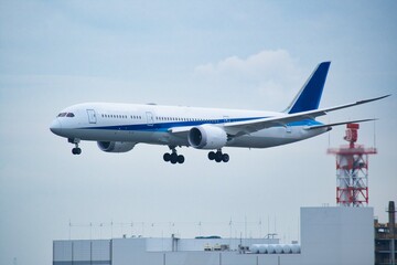 ソラムナード羽田緑地展望テラスから撮影した飛行機