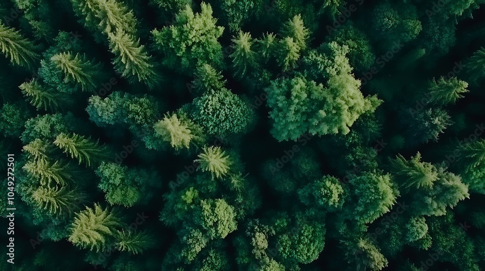 Poster Lush Green Forest Canopy Aerial View with Dense Pine Trees in Natural Setting : Generative AI