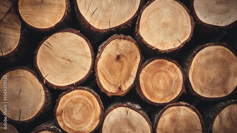 Poster Stacked Tree Log Cross Sections with Natural Wood Texture : Generative AI