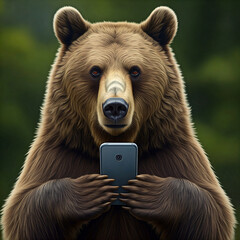 Bear holding a smartphone
