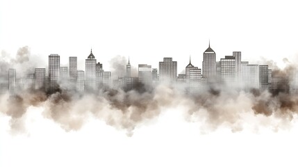 Fototapeta premium Monochrome City Skyline in Fog and Smog with Dramatic Urban Atmosphere : Generative AI