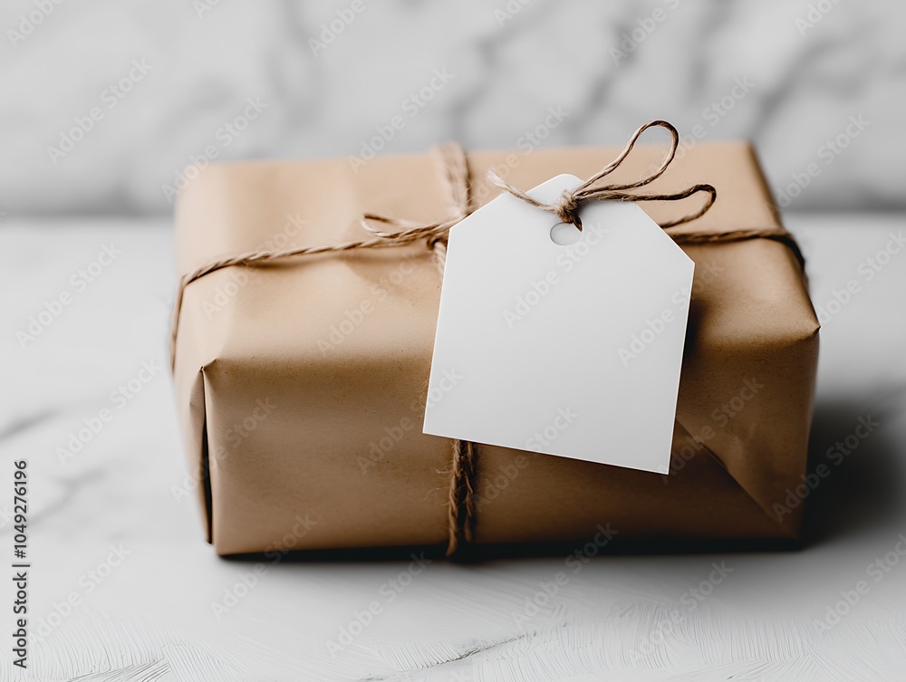 Poster chic gift box in brown paper with tag for sophisticated and timeless presentation : generative ai