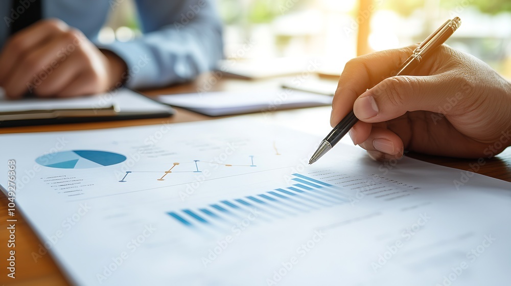 Aufkleber Business Team Analyzing Statistics Graphs Performance in Corporate Meeting Setting : Generative AI