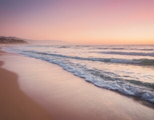 Calm Beach with Gentle Waves and Pastel Skies at Dusk

