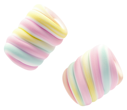 PNG Two pastel-colored rainbow spiral marshmallows floating sweets colors.