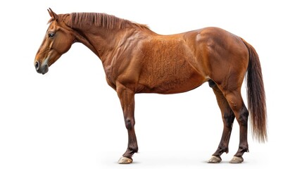 A Bay Horse Standing on a White Background