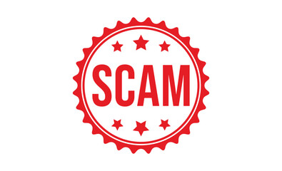 Scam Red rubber stamp on white background. Scam stamp sign. Scam stamp.