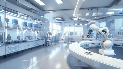 Robotic Arm in a Modern, White Laboratory