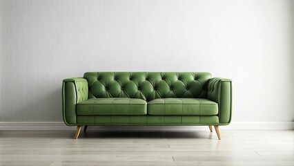 Sofa mockup with a green sofa and a white wall background extreme close-up