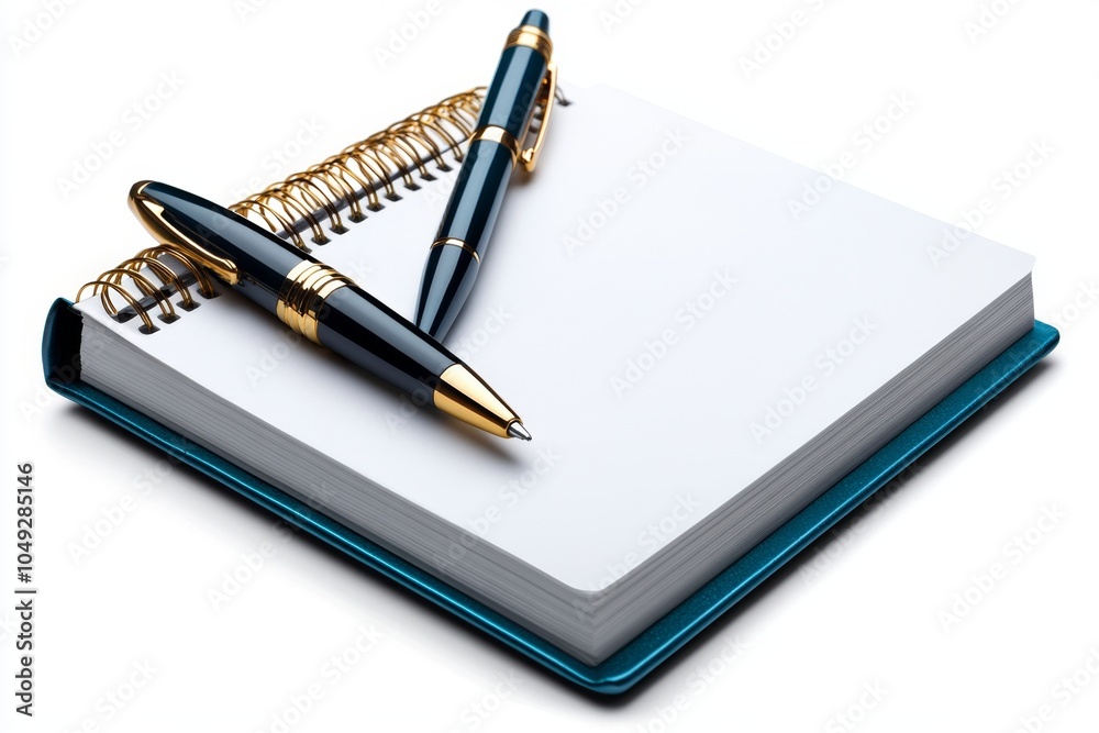 Poster A simple illustration of a notebook and pen, open and ready for someone to take notes in a clean, minimalist style
