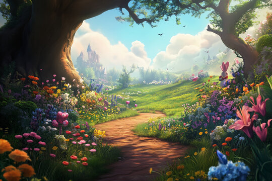 An Alice in wonderland inspired fairy tale fantasy background