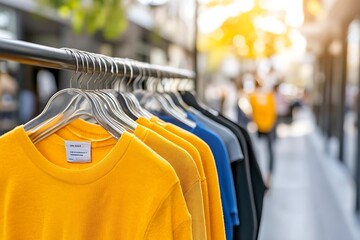 Colorful TShirts on a Rack in an Outdoor Urban Fashion Boutique : Generative AI