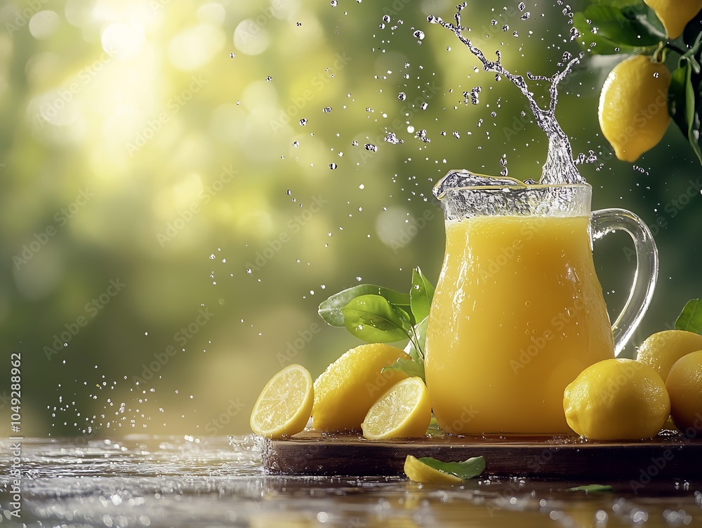 Poster Citrus Juicing Splash in the Sunlight with a Vibrant Natural Background : Generative AI