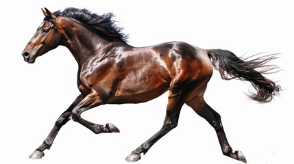 Fototapeta premium A Bay Horse Running with Its Mane and Tail Flowing in the Wind