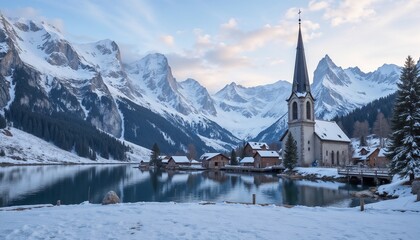 Alpine village by the lake,