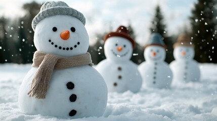 Obraz premium Cheerful snowmen in winter wonderland