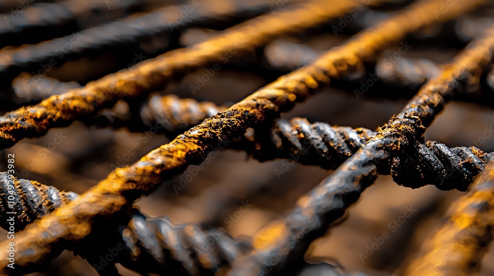 Poster close up of rusty metal bars forming a textured grid pattern outdoors : generative ai