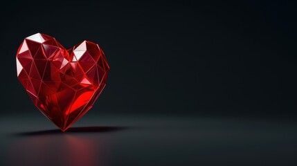 A striking red wireframe heart design stands out against a dark gray backdrop, blending creativity and abstract art.