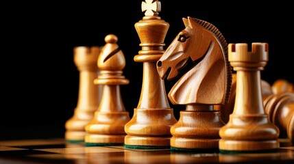 Explore the art of strategy with chess pieces on a sleek board, set against a dark backdrop.