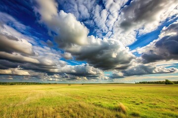Obraz premium Wide-angle shot of open field under cloudy sky