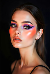 Fototapeta premium Woman with Vivid Makeup, Purple and Orange