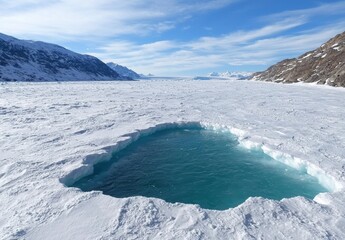Serene frozen landscape with turquoise pool