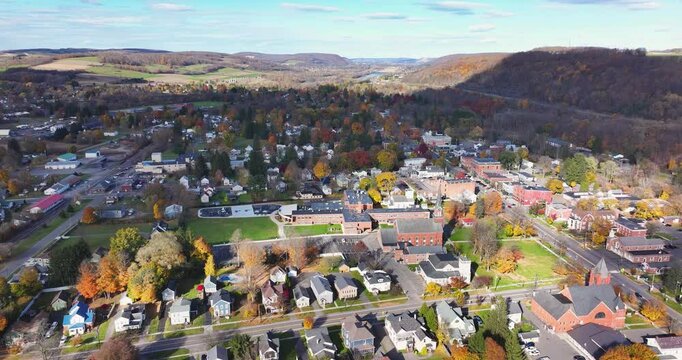 Aerial video of fall foliage surrounding the Village of Homer, Cortland County, New York State, October 2024.	