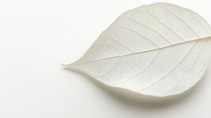 Obraz premium A gentle depiction of a leaf's fragility, set against a pure white backdrop, focusing on its delicate features