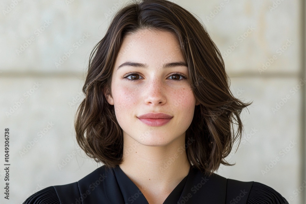 Poster portrait of a young woman with dark hair