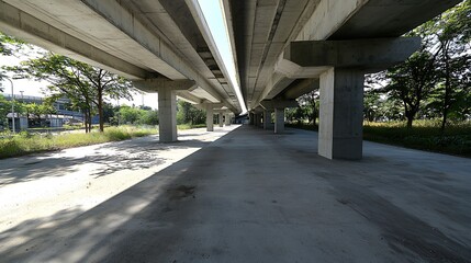 Underneath Highway Overpass with Sunlight and Shadows Creating a Dramatic Urban Scene : Generative AI