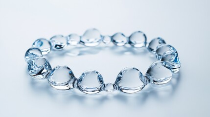 A group of water drops arranged in a circular pattern, symbolizing harmony and balance, displayed on a bright white background