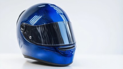 A lightweight carbon fiber helmet in a striking cobalt blue, emphasizing performance and style, elegantly displayed against a bright white backdrop
