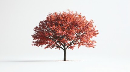Obraz premium A majestic maple tree with red and orange leaves gently swaying, displayed against a white background, capturing the essence of fall