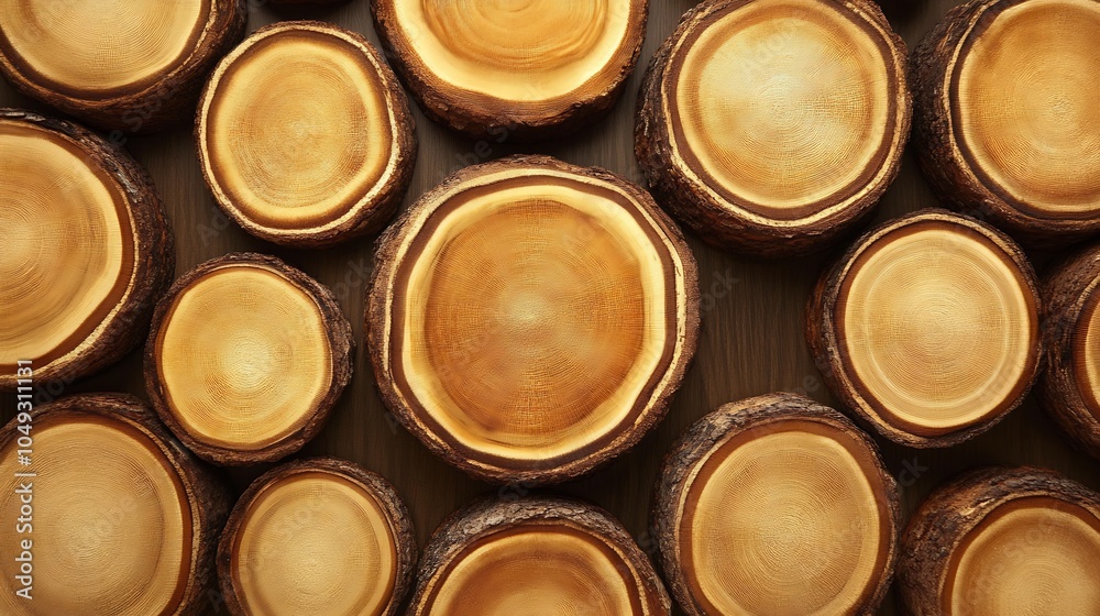 Aufkleber Rustic Wood Slices Showing Vivid Growth Patterns and Earthy Textures for Artistic Use : Generative AI