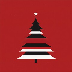 Fototapeta premium Stylized Christmas Tree with Stripes on a Bold Red Background for Modern Holiday Aesthetic : Generative AI