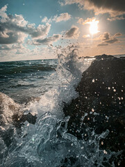 splashing waves on rocks