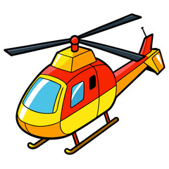 A cheerful cartoon illustration of a red and yellow helicopter, perfect for adding a fun and playful touch to your designs. This bright and colorful image is ideal for children's books, toys.