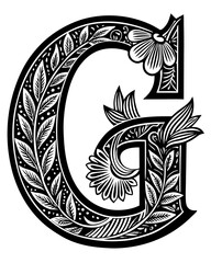 abstract floral font letter G