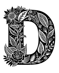 abstract floral font letter D