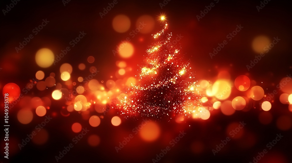 Poster Shimmering Christmas Tree with Sparkling Bokeh Lights Against Dark Background : Generative AI