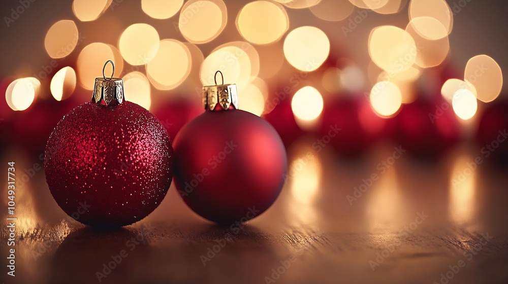 Poster Romantic Christmas Setting with Red Baubles and Bokeh Lights for Festive Decor : Generative AI