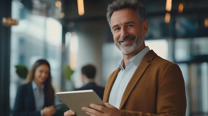 Fototapeta premium Mature Businessman Using Digital Tablet and Smiling