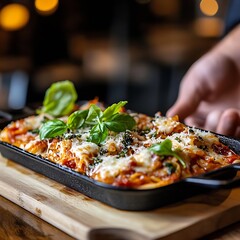 Authentic Italian Spaghetti Marinara Bake with Fresh Basil and Melted Cheese : Generative AI