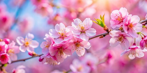 Macro photography of pink sakura cherry blossoms in April with wide-angle lens