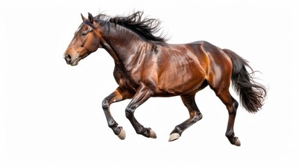 Obraz premium A Brown Horse Leaping in Mid-Air with Its Mane and Tail Flowing