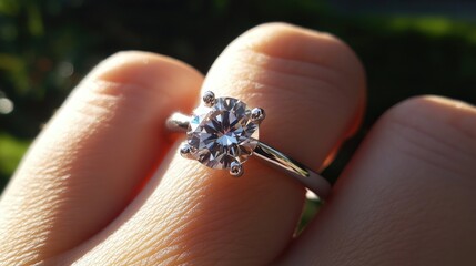 Elegant Diamond Engagement Ring on Finger